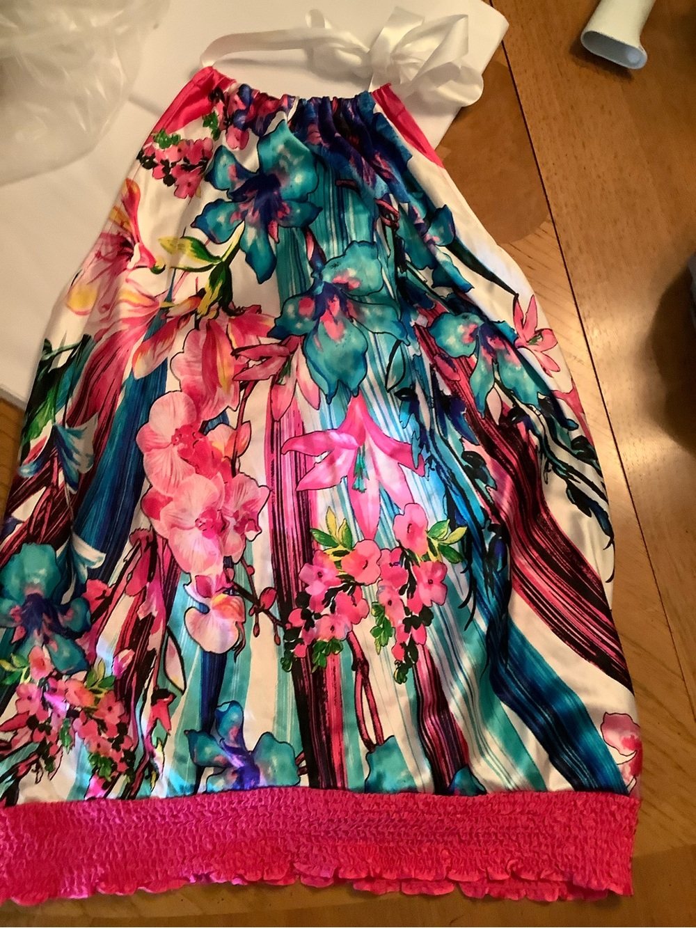 Cache Floral Halter Camisole in Pink, Blue, Teal. Size S - Picture 3 of 7